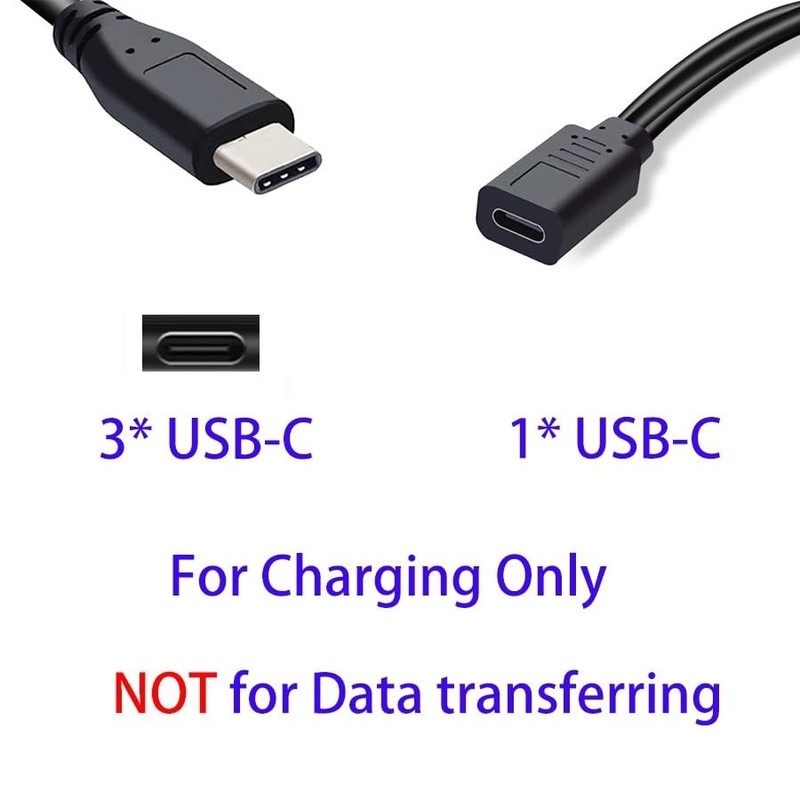 Black USB Type-C Splitter Charging Cable - Charge 3 Devices, 11.8 Inches gallery
