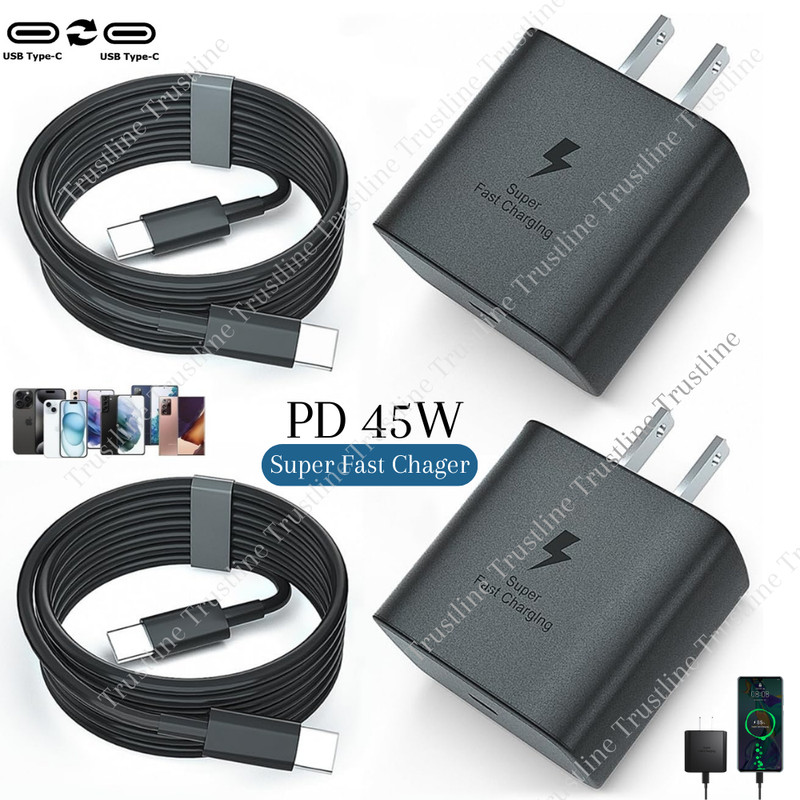 Dual Type C 45W Super Fast Charger PD USB C To USB C For Samsung S24 S10 Note10