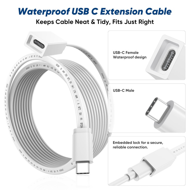 USB C Extension Cable 10ft for Ring Solar Panel & Camera, 45W Charging Waterp... gallery