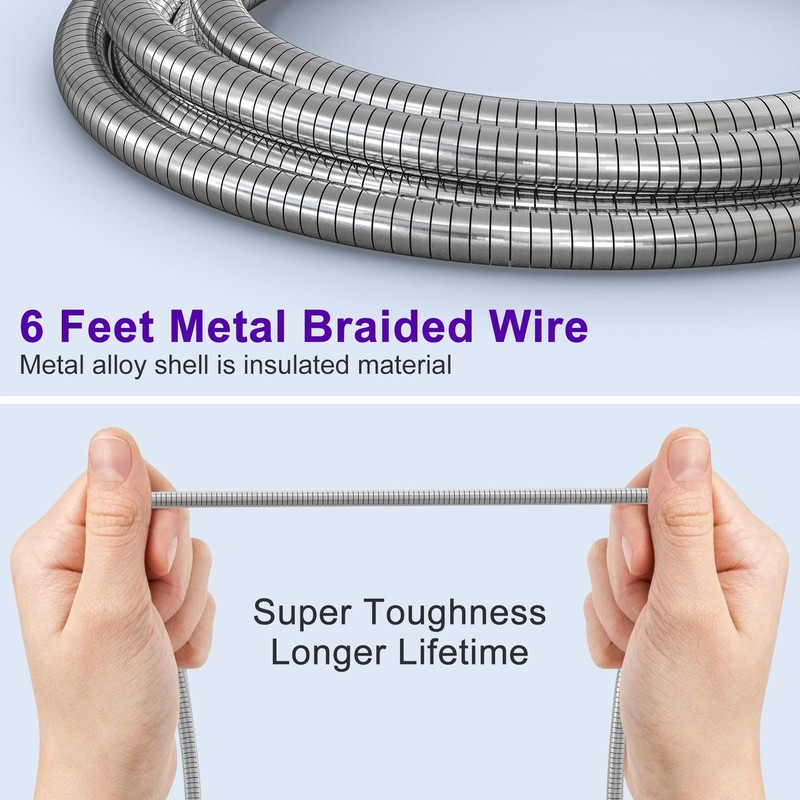 6FT Chew Proof iPhone Charger Cord - MFi Certified Silver Metal Braided USB t... gallery