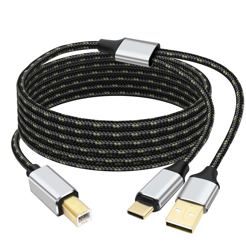Type C + USB A to USB-B Printer Cable MIDI Cord 2 in 1 C/A Male to B Male Y S…