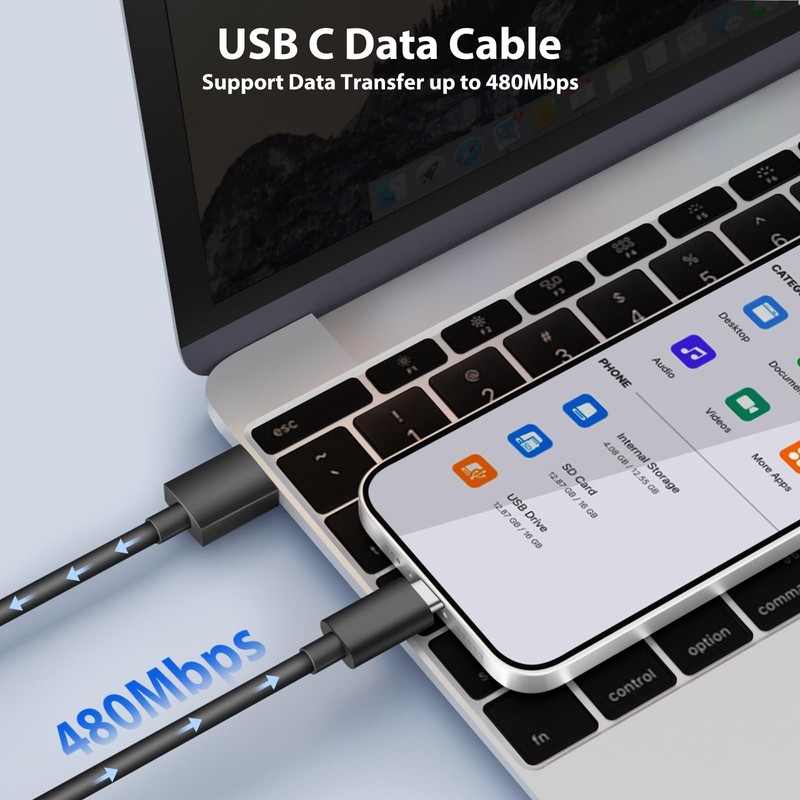 USB to C Cable 6FT,10mm Extended Tip Type C Fast Charger 6FT, Black gallery