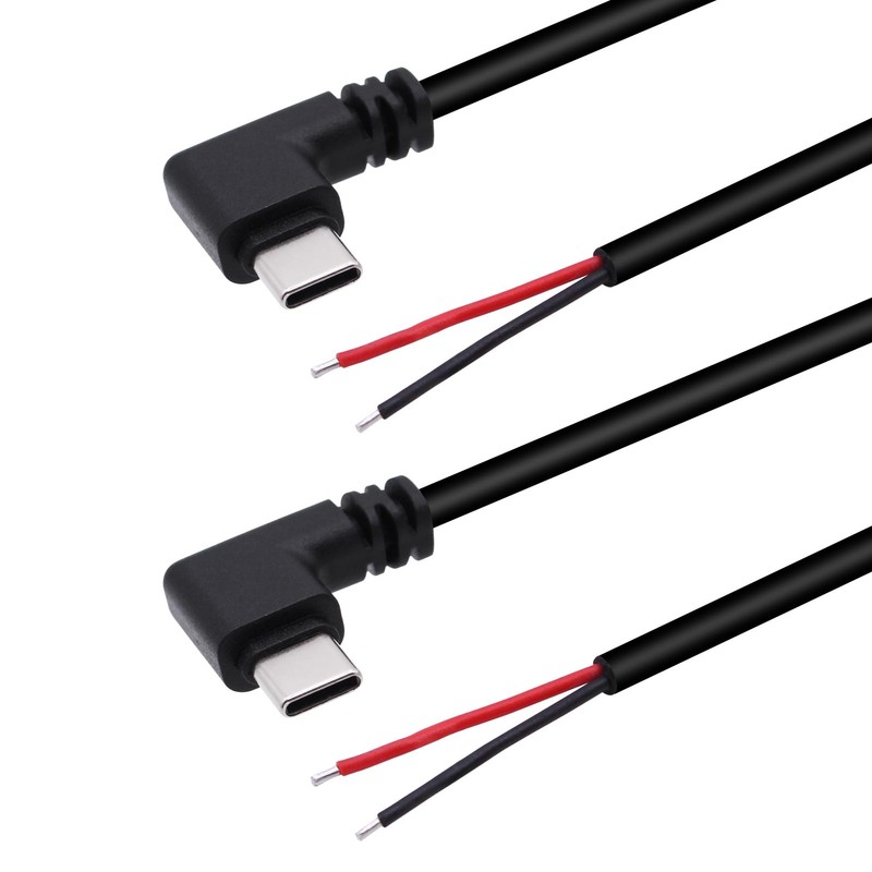 2 PCS 2M Right Angle USB C Power Pigtail Cable 20AWG 5V 90 Degree Bare Wire