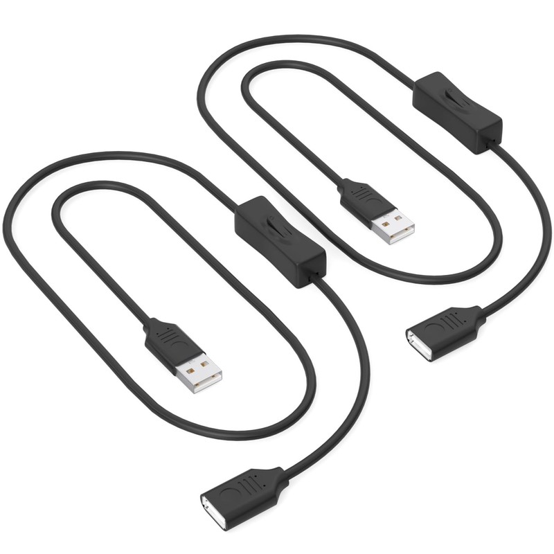 USB On/Off Switch Cable 3.3FT 2-Pack,2A Charging 480Mbps Data,Type-A 2.0 Powe…