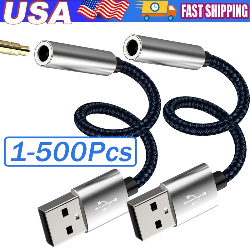 USB Type A To 3.5mm AUX Female Audio Headphone Jack Cable Adapter Lot