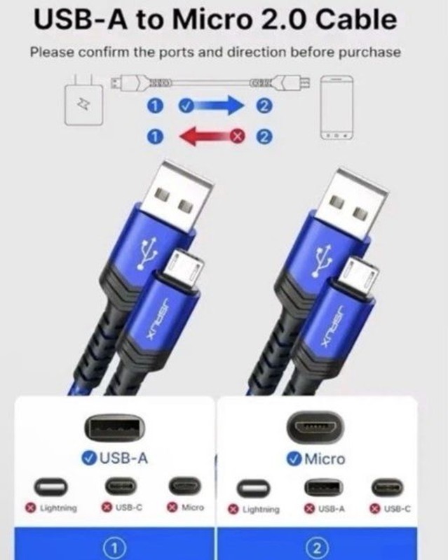 JSAUX 2 Pack Micro USB to USB-A Braided blue Cables CC0023 6.6 FT Each gallery