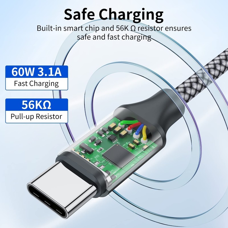USB C to USB C Cable 60W Nylon Braided Fast Charging Type C Cord 3 Pack gallery