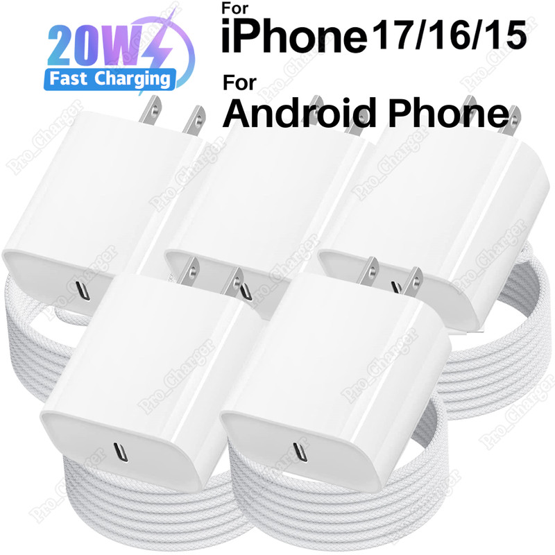 PD 20W Adapter Block USB C Fast Charger Cord For iPhone Air 17 16 15 Samsung Lot