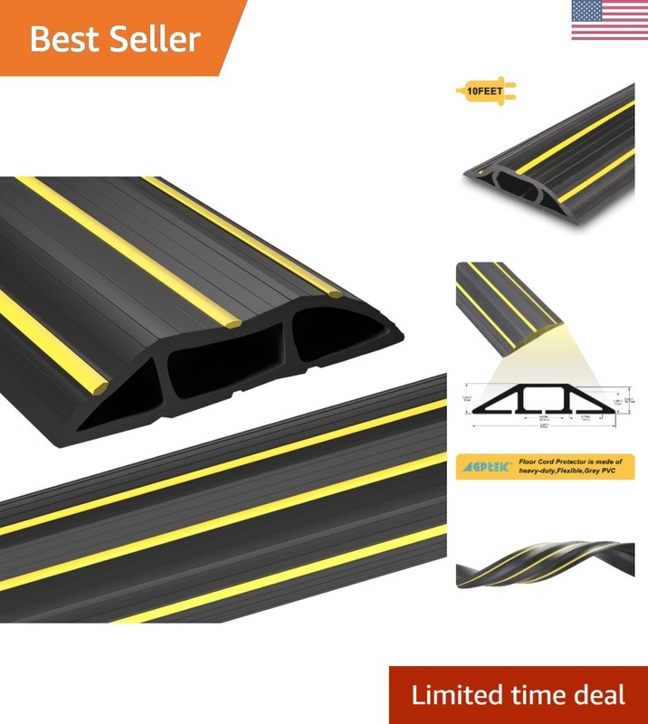 Versatile Floor Cord Cover 10Ft – Safety with Yellow Stripes for Visibility