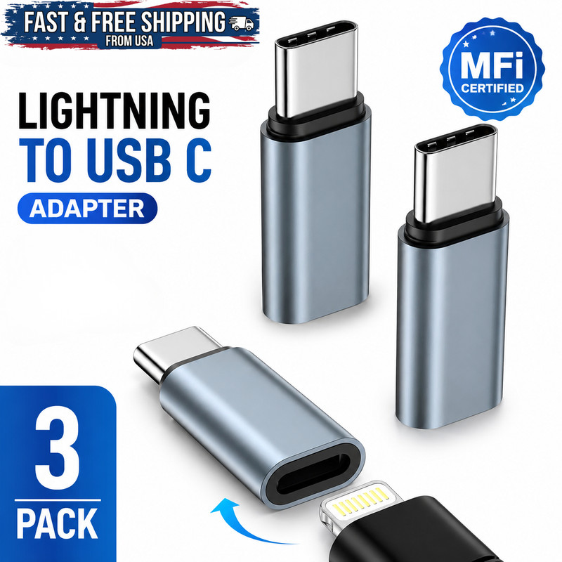3 Pack Lightning to USB C Adapter MFi Certified Fast Charger For iPhone 17 16 15