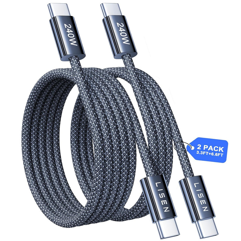 LISEN 240W USB C to C Cable 2 Pack 6.6Ft Fast Charging iPhone MacBook Samsung gallery