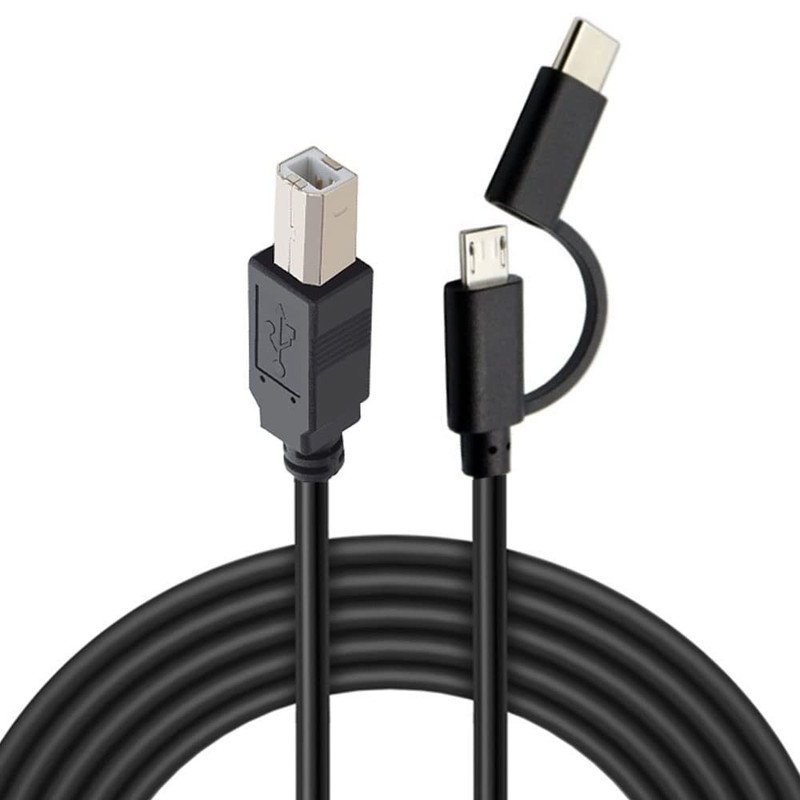GuangMaoBo Micro USB 2.0 + Type C to Printer Cable,USB-C 3.1 1m, black