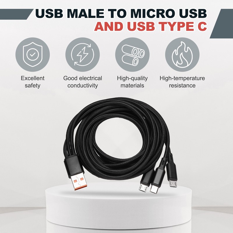 Multi USB A to 3 Micro USB 1 in 3 Out Cable 47", Black gallery