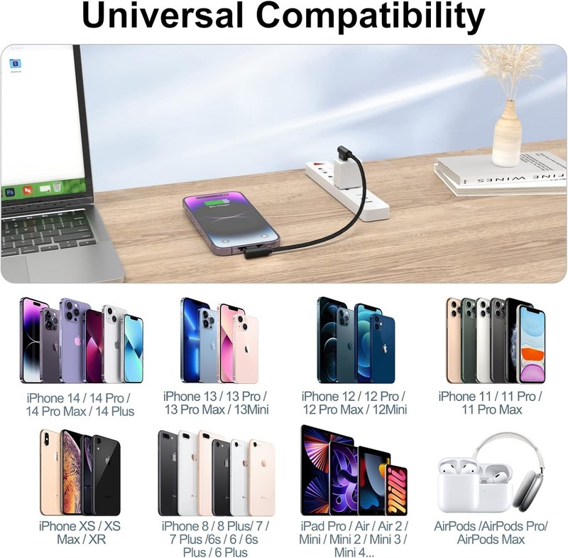 iPhone Charger 1ft 90 Degree 2 Pack MFi Certified Elbow Short Lightning Black gallery