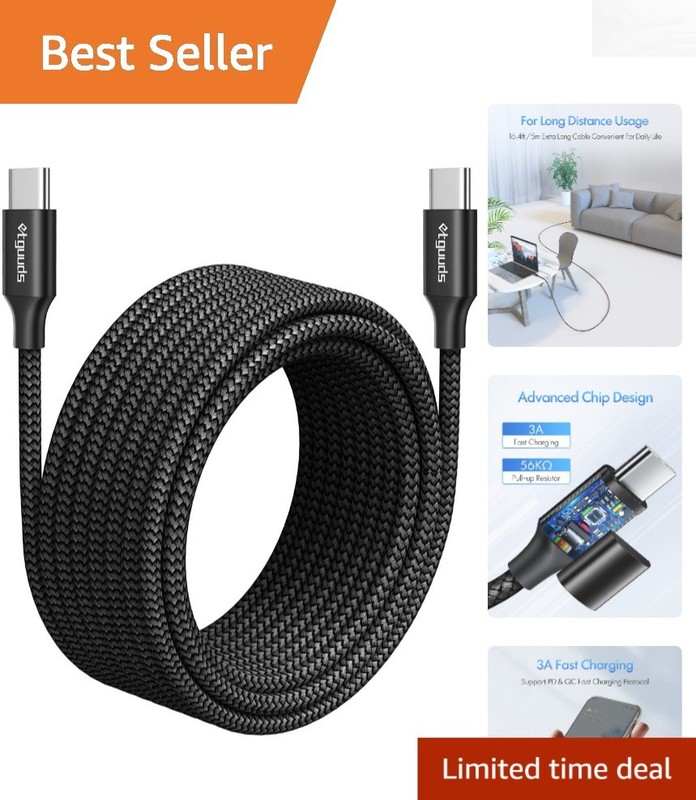 Long 15ft Type C Charging Cord – PD 60W Fast Charge with Durable Braided Design
