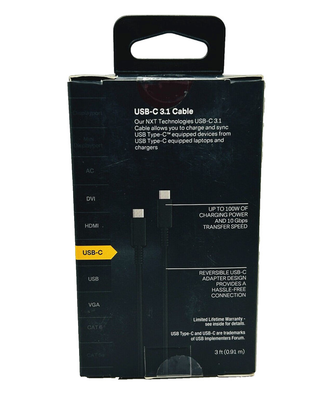 NXT Technologies 3 ft. USB C 3.1 Cable PC 10Gbps NX56854 - Black gallery
