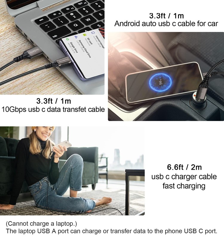 USB A to USB C Cable 3.3ft & 6.6ft, 10Gbps Data Transfer, 60W Fast Charging, Typ gallery