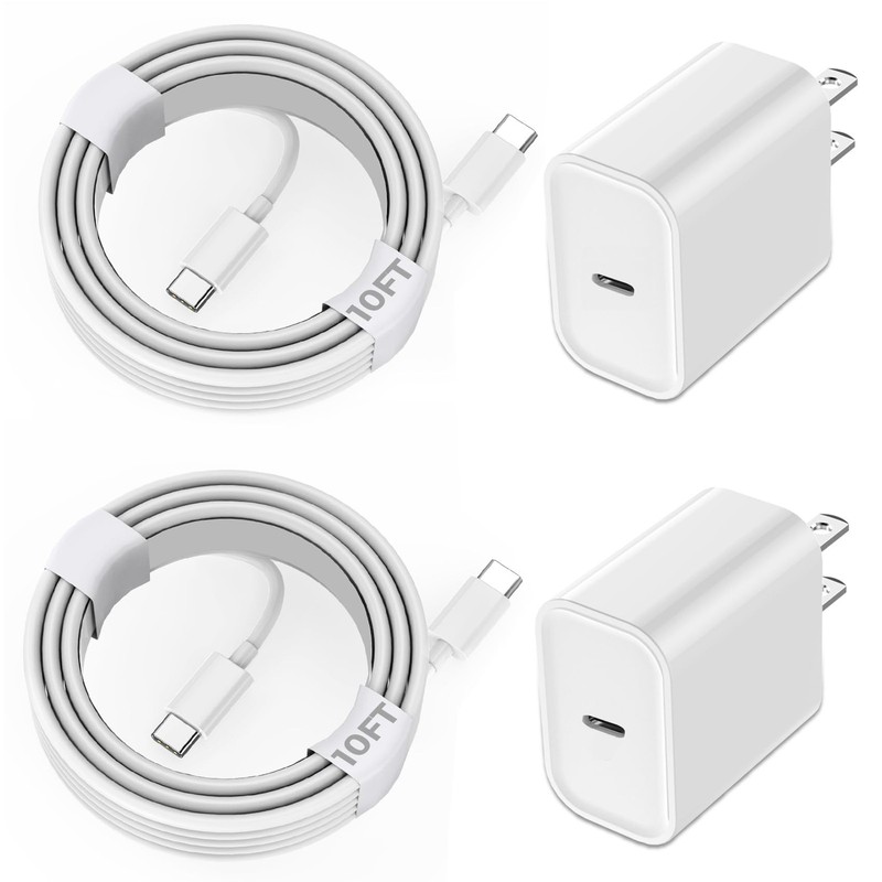 2Pack 10FT Long iPhone 17 16 15 Charger Fast Charging Type C To C Power Cord