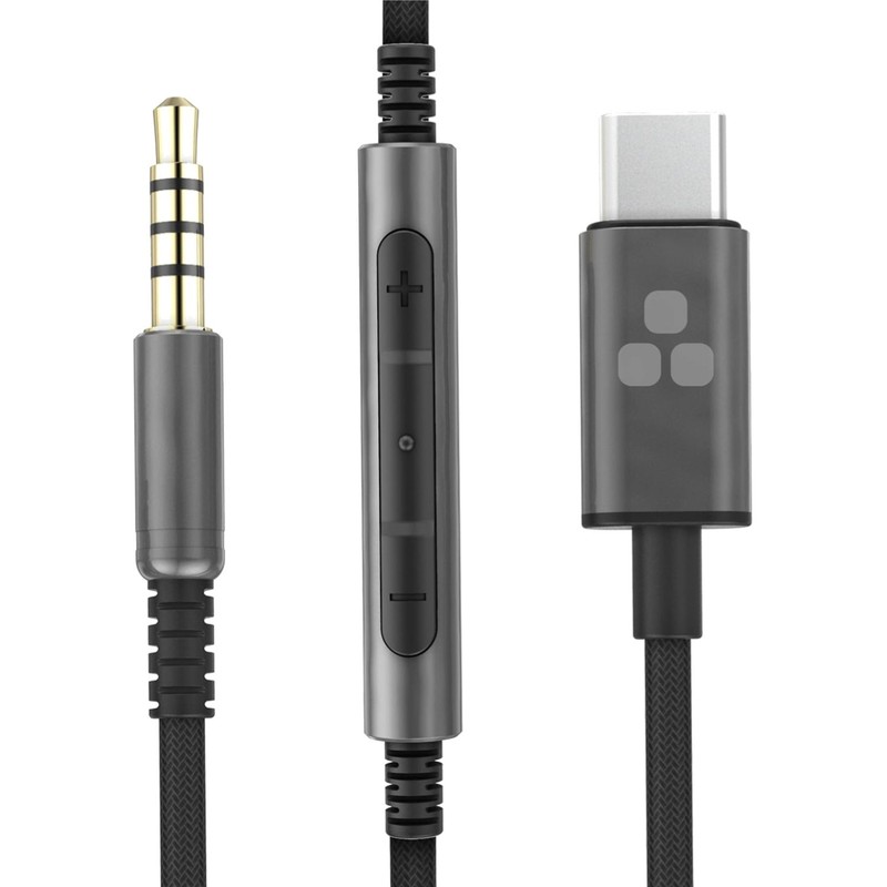 Thore USB-C to 3.5mm Aux Cable with Inline Remote and Mic - Black/Gunmetal