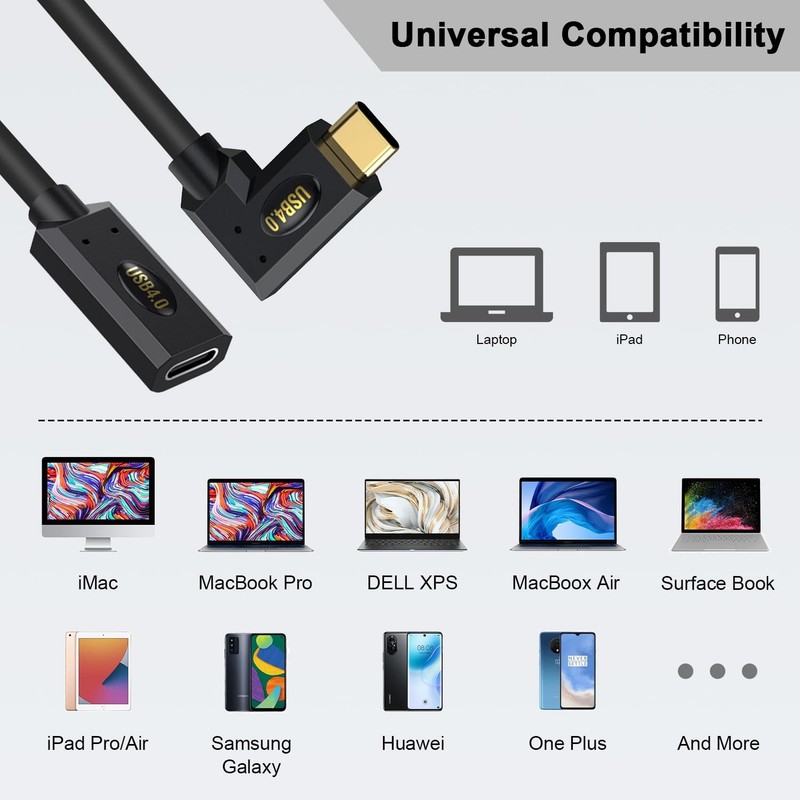 Short USB C Extension Cable 1FT 40Gbps 240W 8K Right Angle Extender 1 PCS gallery