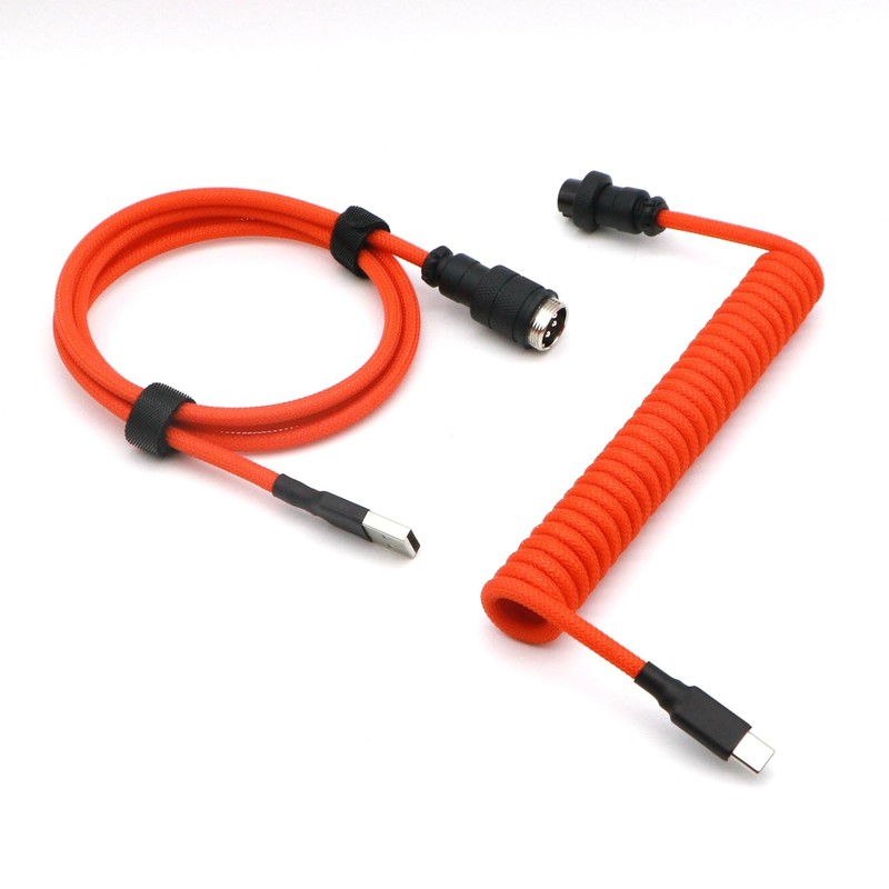 Pro Coiled Keyboard Cable DoubleSleeved GX16 Aviator USB A To USB C 1.2m