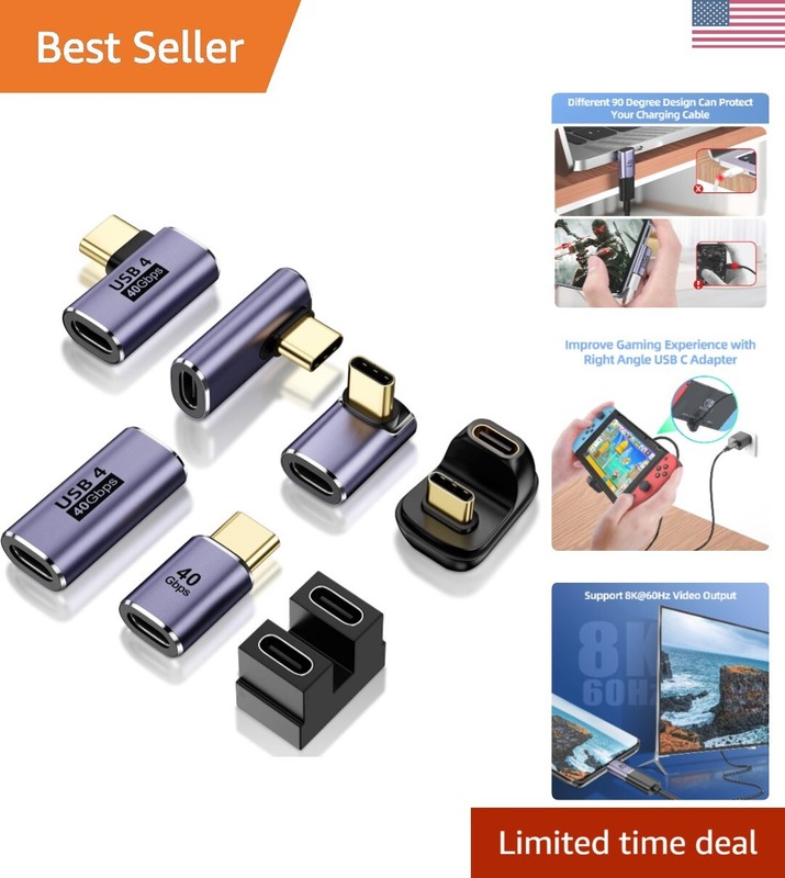 Versatile 7-Pack USB C Adapters – 90 Degree Angle & Straight, 100W Fast Charging