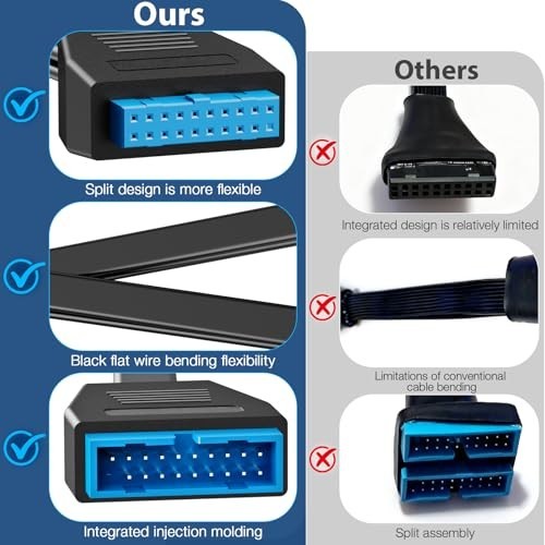 USB 3.0 Motherboard Header Splitter,19/20 Pin 1 to 2 Y Extension Cables for T... gallery
