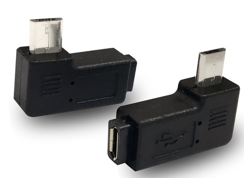 Posdou 1 Pair Right Left 90 Degree Angle Micro USB Male to Micro USB Female A...