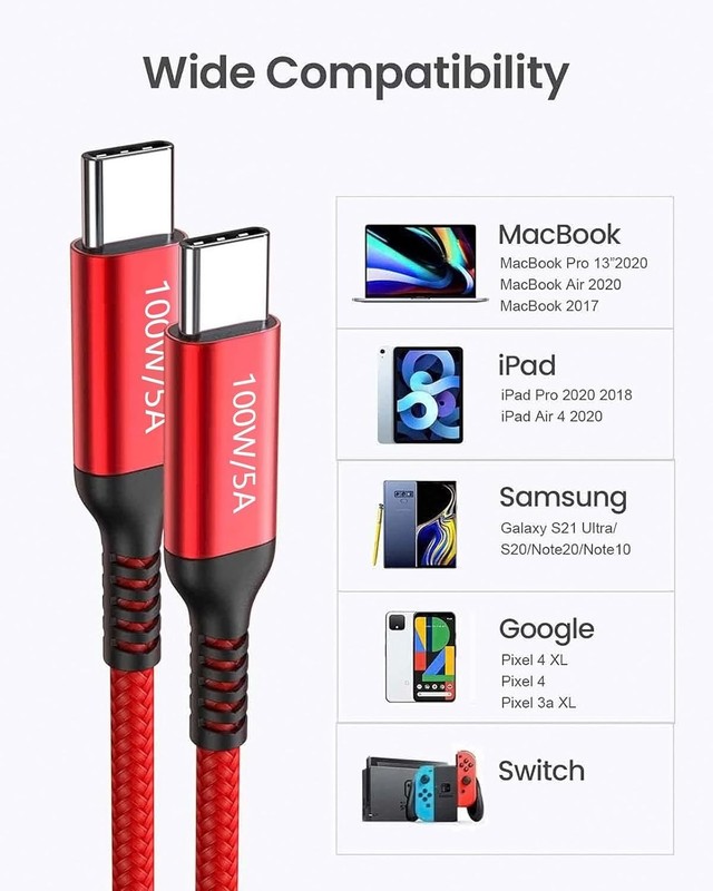 100W USB C to USB C Fast Charging Cable - 15FT Durable Length for Macs & Phones gallery