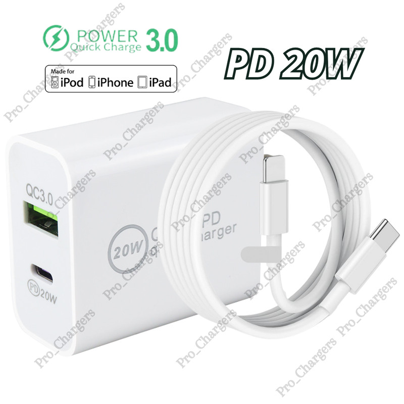 PD 20W QC Power Adapter Block Fast Charger USB C Cable For iPhone 14 13 12 11 X
