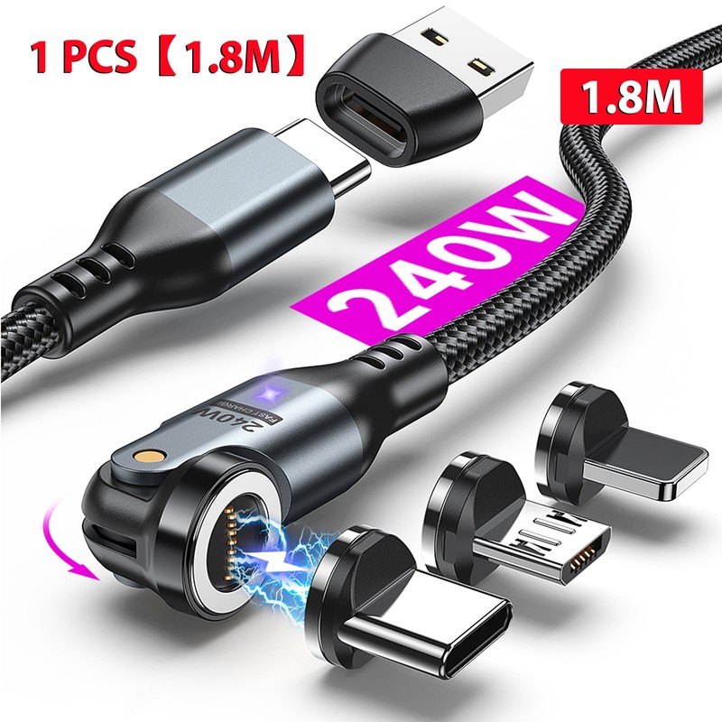 1.8m PD 240W Magnetic USB C Charging Cable &Data Sync für Micro USB/USB-C/iPhone gallery