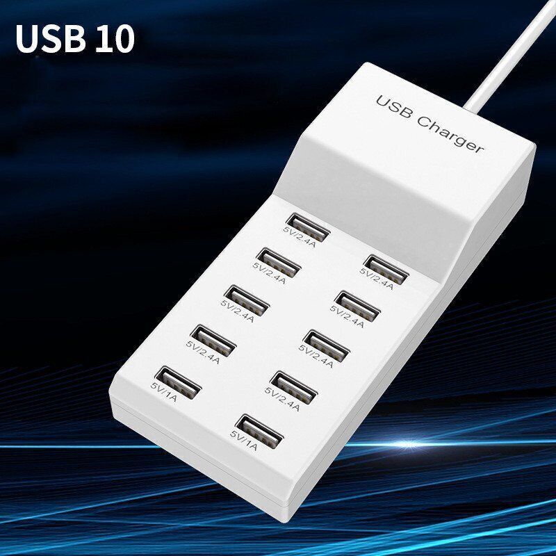 Wall 10 Adapter Plug Tablets 10 Dual Phones Mains USB Port Pin Charger gallery