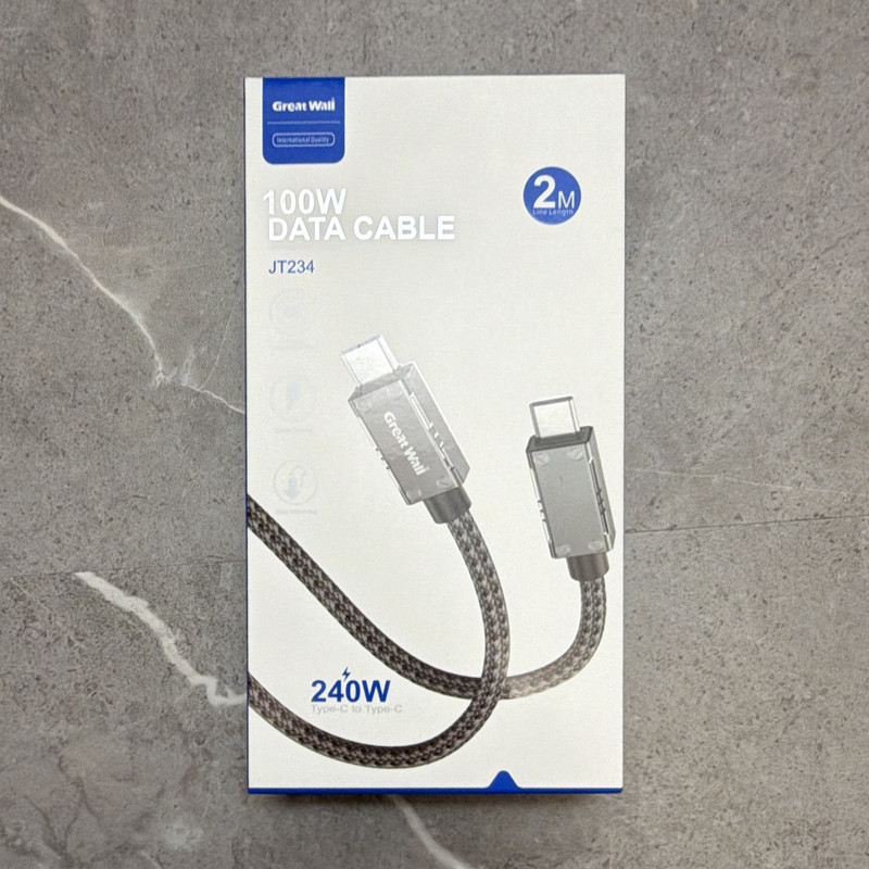 Great Wall JT234 USB-C to USB-C 240W Fast Charge Braided Cable 2m Black