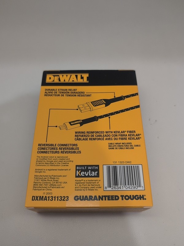 DeWALT 10 ft. Kevlar Reinforced Braided Charger Cable for Android Micro-USB NEW gallery