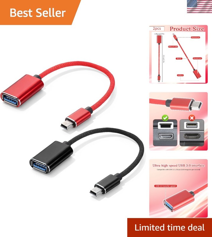 2 Pcs Mini USB OTG Adapter – Braided Cable for Fast Data Transfer & Charging