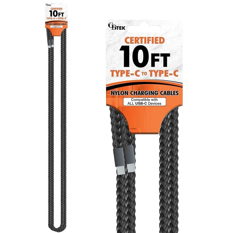 CBTEK Type C to Type C 10ft Nylon Hanging Charging Cables gallery