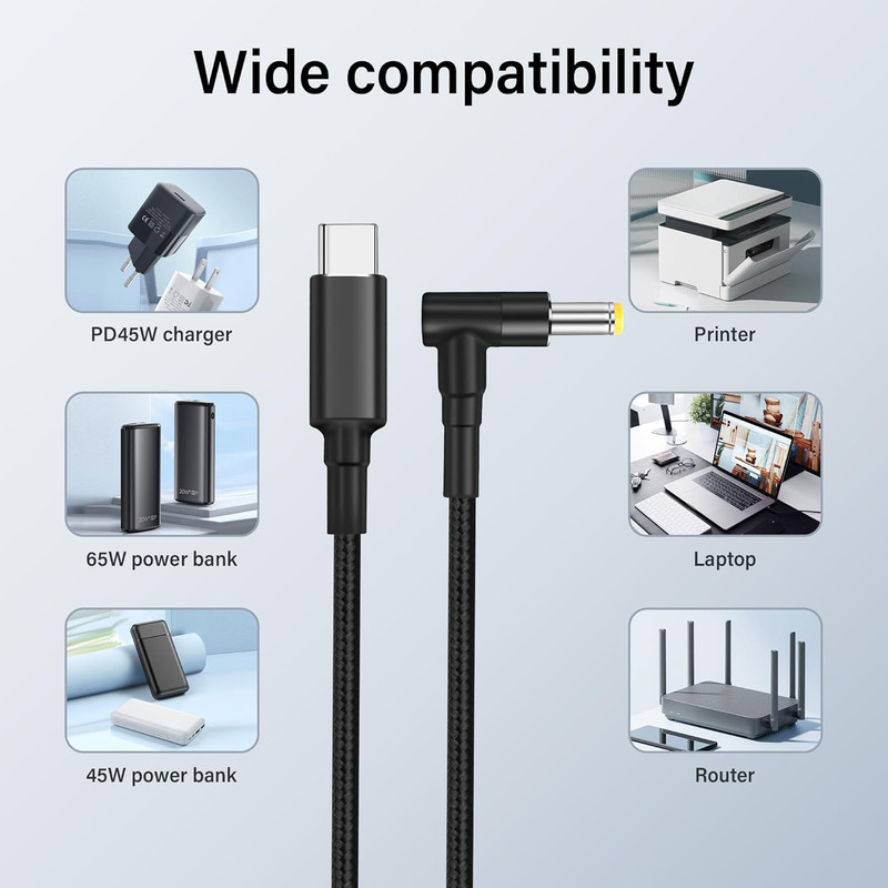 100W PD USB C to DC 5.5Mm X 2.5Mm Power Cord，90 Degree DC 5.5 X 2.5Mm Male to US gallery