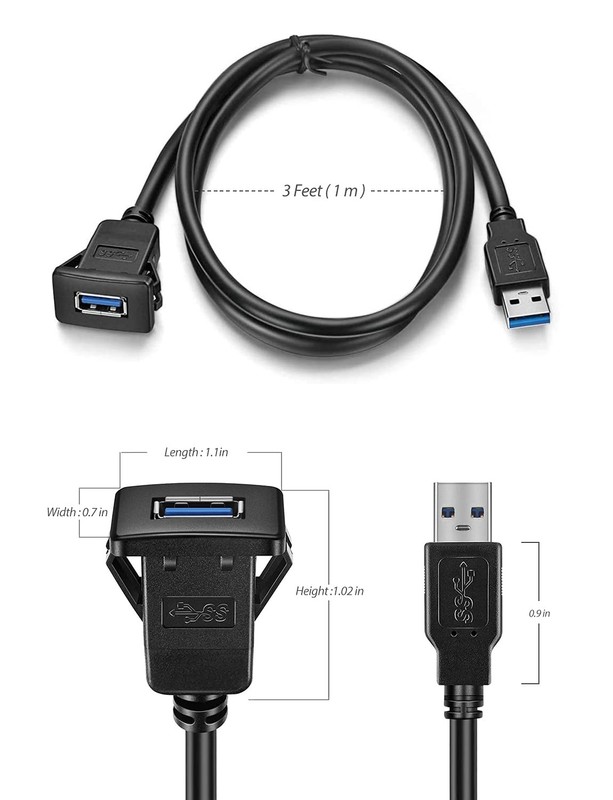 1M USB3.0 Square Flush Mount - Extension Panel Cable, for Car, Boat, Motorcyc... gallery