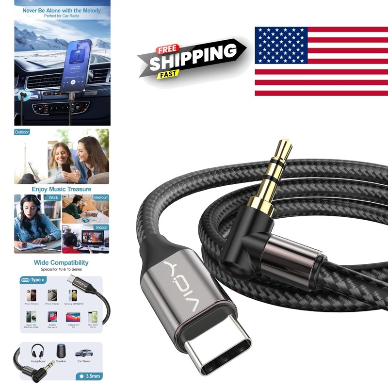 USB C to Aux 6.6 FT Audio Cable Right Angle Connector for iPhone and Galaxy