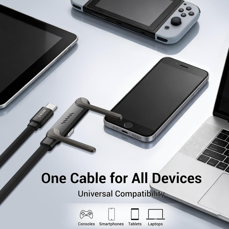 2-In-1 Invisible Stand Fast Charging Cable 240W Type-C Braided Fast Charging Cab gallery