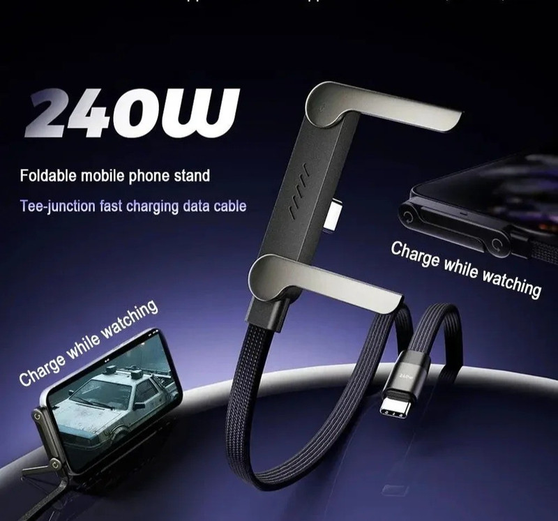 5ft T-Shaped Flat USB-C Fast Charging Cable Stand Compatible iPhone Samsung