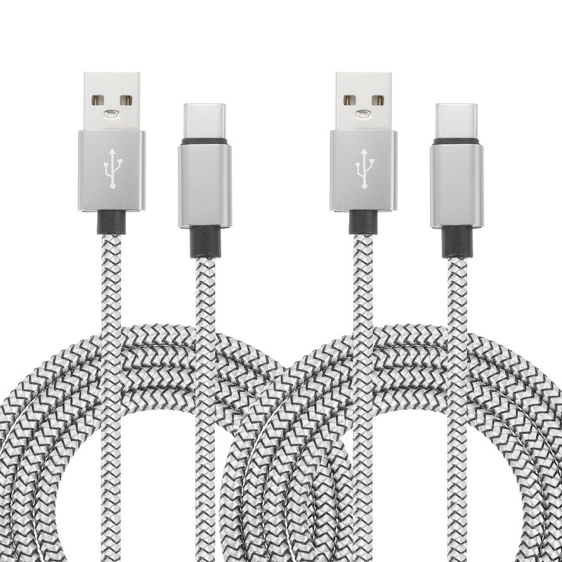 3.28ft USB Type C Charger Cable 2pcs 2.4A Type-C Braided Data Cord Silver