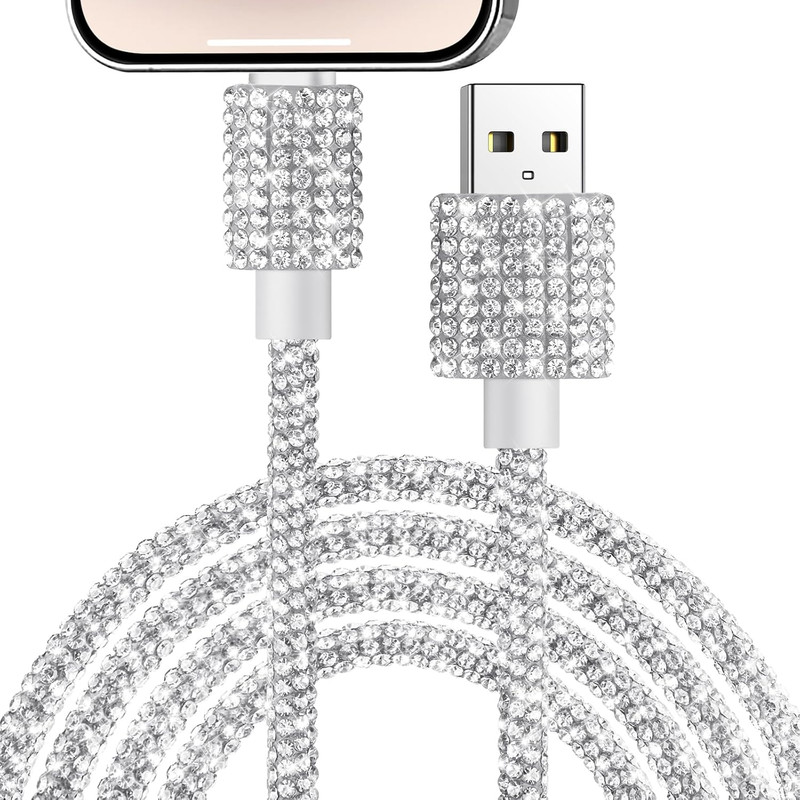 USB a to Phone Cable, [Mfi Certified] Fast Charging Cable Bling Sparkling Diamon