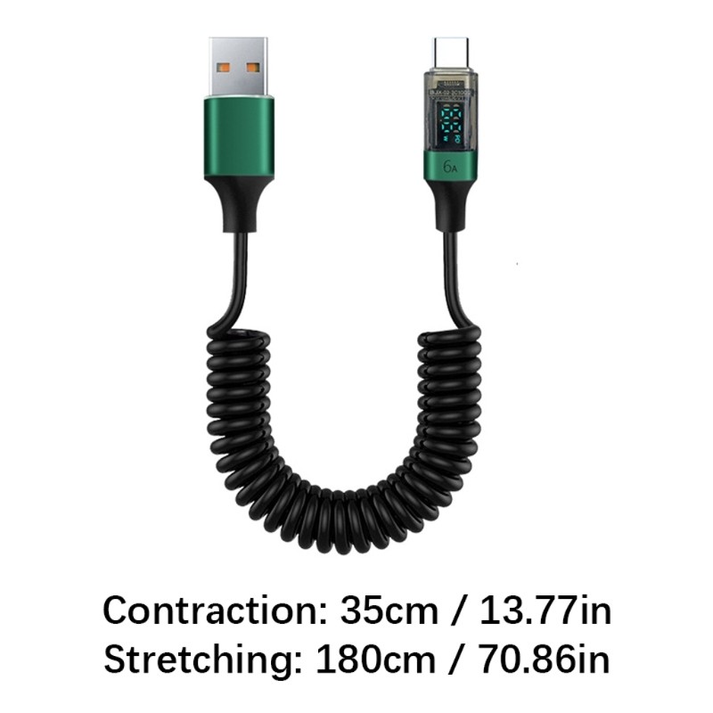USB To Type C 66W Fast Speed Charging Wire LED Screen Display Spring Data Cable gallery