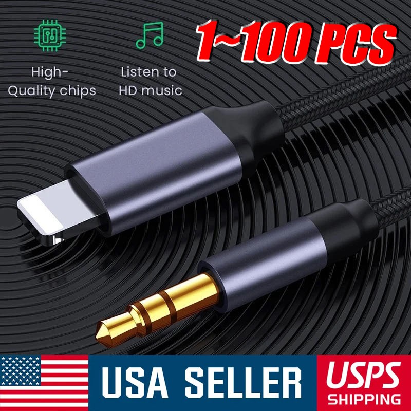 For iPhone 7 8 X XR 13 14 Pro Max 8 Pin to 3.5mm AUX Audio Car Adapter Cord lot