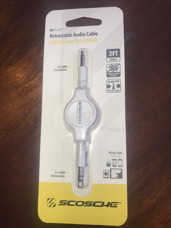 Scosche IS IU3.5RCR 3.5mm Retractable Cable 3 FT Slim-Tip NEW