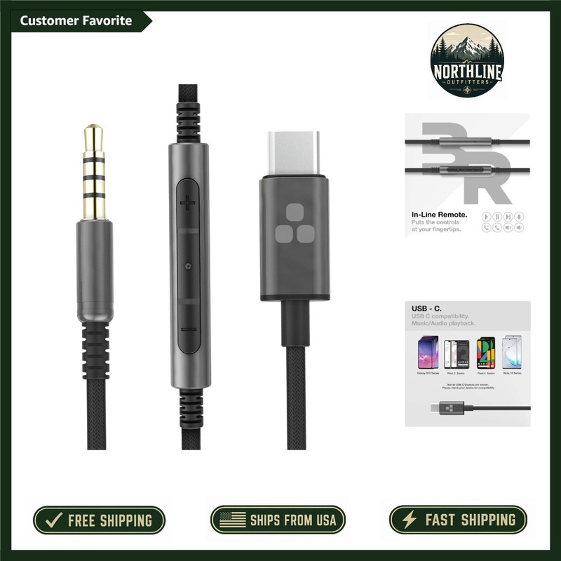 Versatile USB-C Headphone Aux Cable – Inline Remote & Wide Device Compatibility