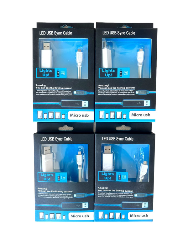 Micro USB 2.0 LED Sync Cable Charger iPhone iPad iPod *LOT OF 4*