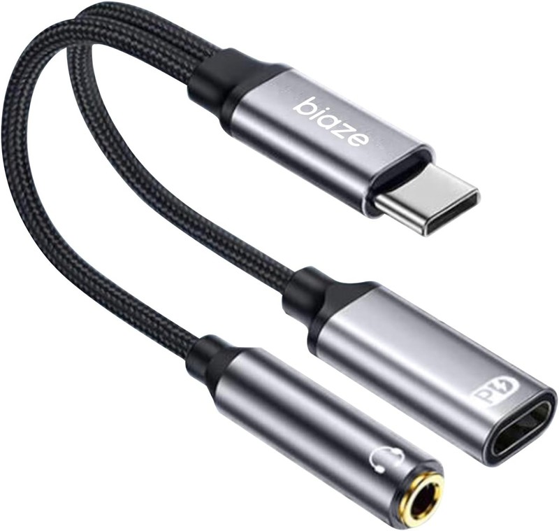 USB C to 3.5mm Headphone and Charger Adapter, 2-in-1 USB C to Aux Audio Jack and