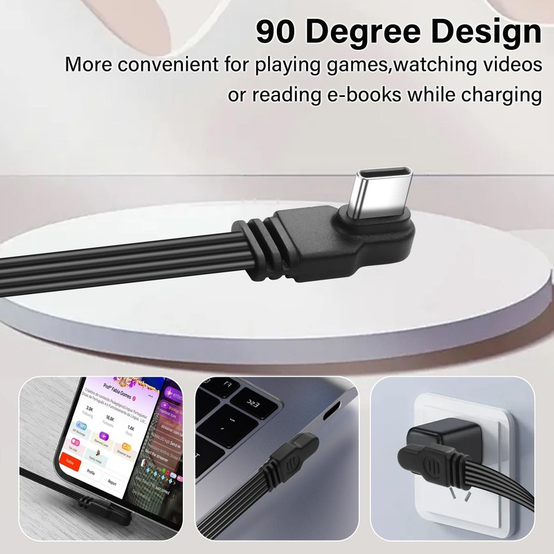 1M 90 Degree USB C To C Cable Type C Flat Cord Right Angle To Female Adapter gallery